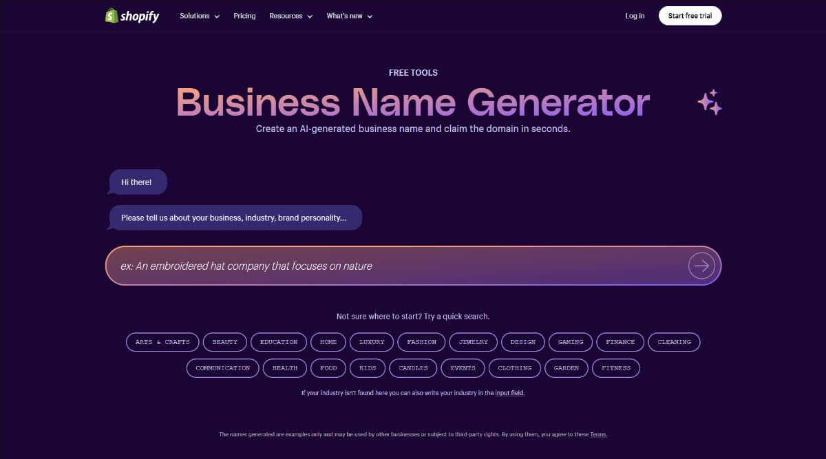 shopify - business name generator